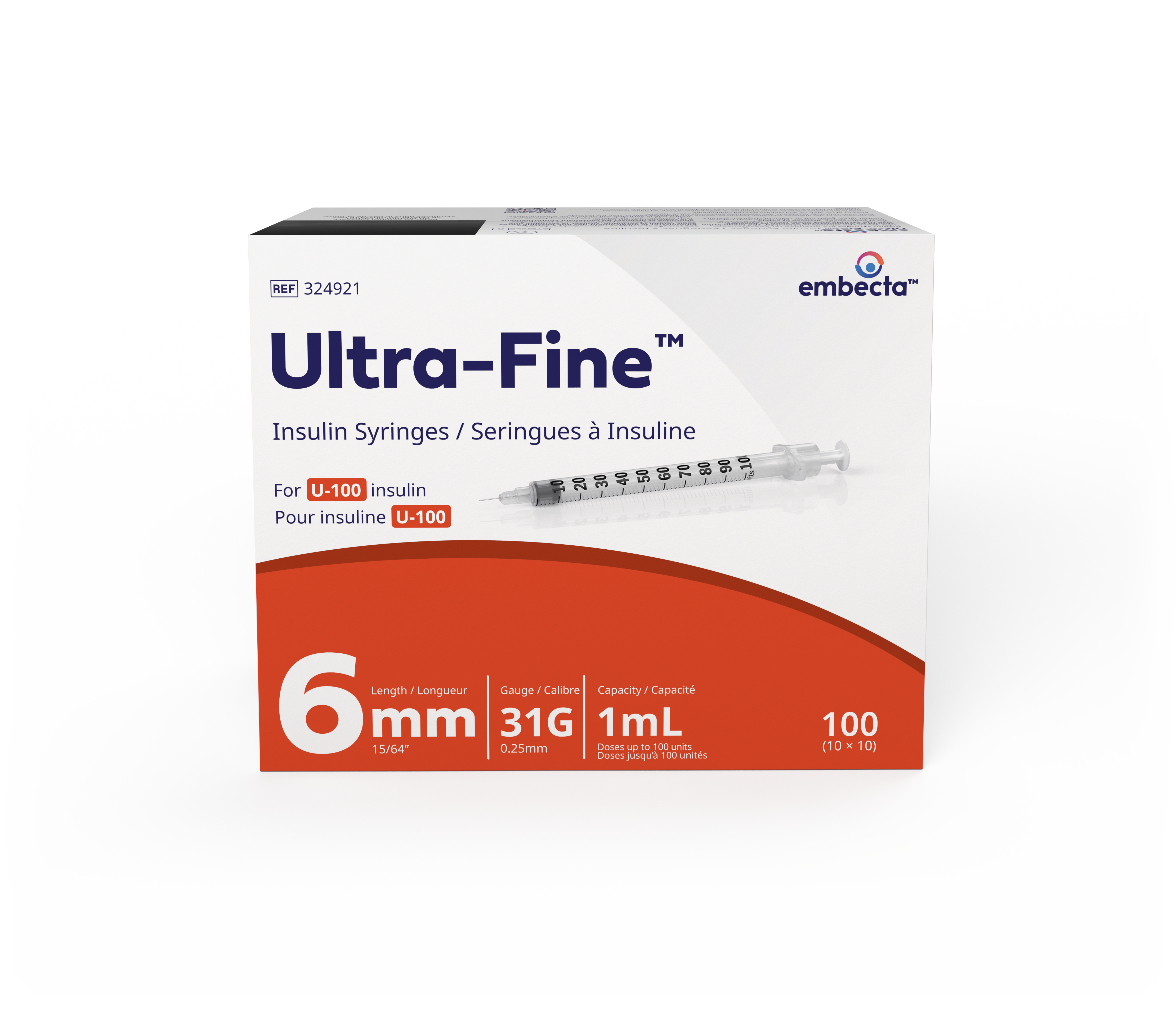 Ultra-Fine Insulin Syringe 1mL 6mm/31G Needle (100/box)
